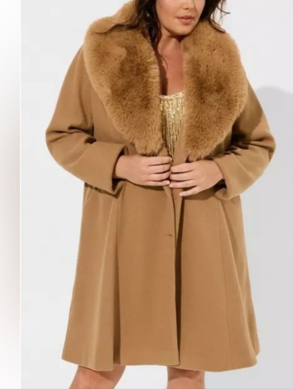 Torrid Camel Faux-Fur Collar Wool-Blend Coat